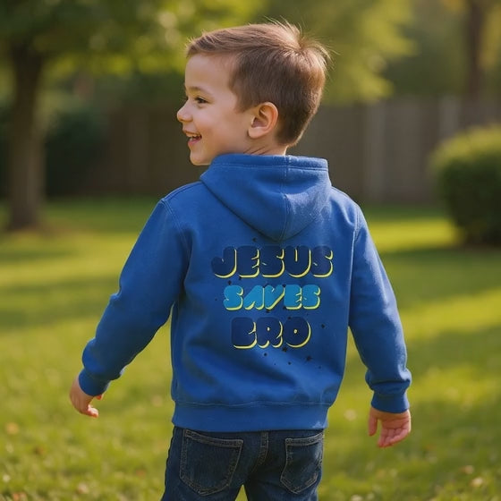 Youth Hoodie — "Jesus Saves Bro" Christian Graphic Pullover