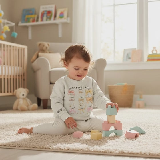 Toddler Sweatshirt — "God Says I Am" Bows Inspirational Kids Pullover