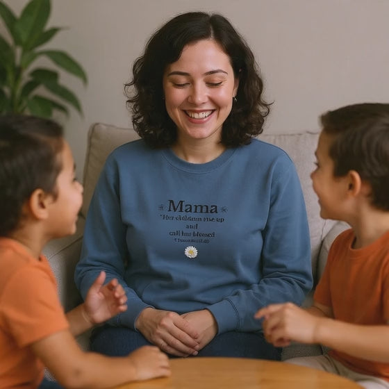 Mama Sunshine Crewneck Sweatshirt — "Mama the sunshine in my soul" Cozy Mom Gift - Embroidered