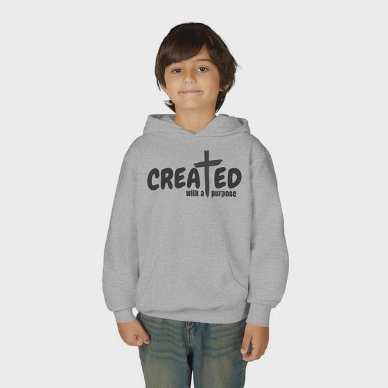 ‘Created With A Purpose’ Youth Hoodie — Christian Faith Kid’s Pullover