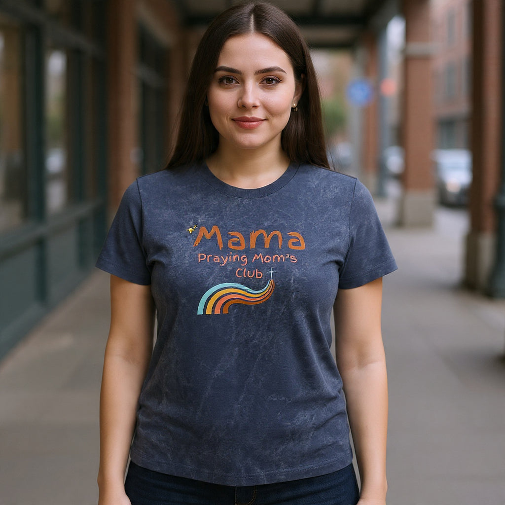 Mama Praying Moms Club Vintage Crewneck Tee — Retro Rainbow Mom T-Shirt