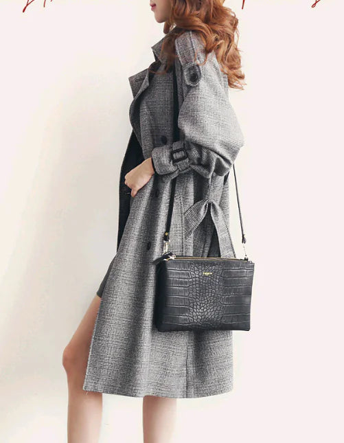 Houndstooth Long Coat for Women - Stylish & Loose Fit