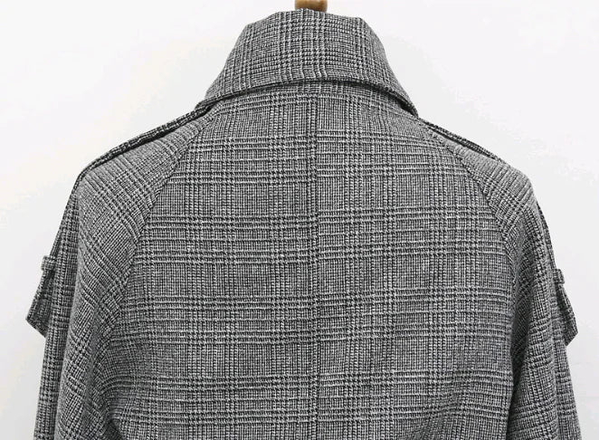 Houndstooth Long Coat for Women - Stylish & Loose Fit