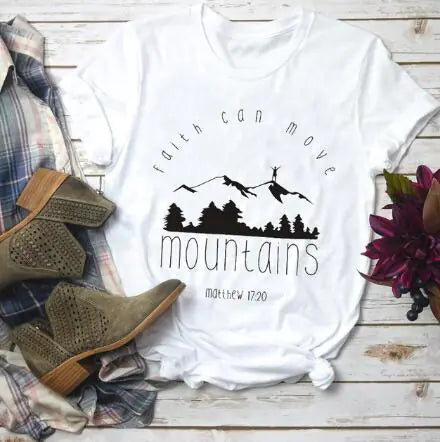 Unisex Cotton Summer Tees with Faith & Mountains Design