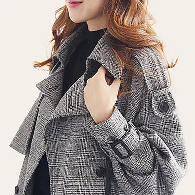 Houndstooth Long Coat for Women - Stylish & Loose Fit