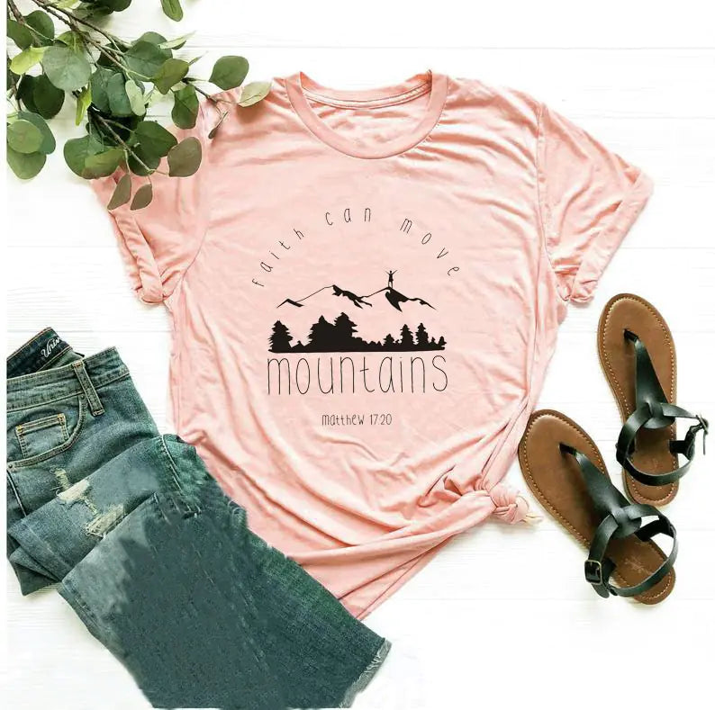 Unisex Cotton Summer Tees with Faith & Mountains Design